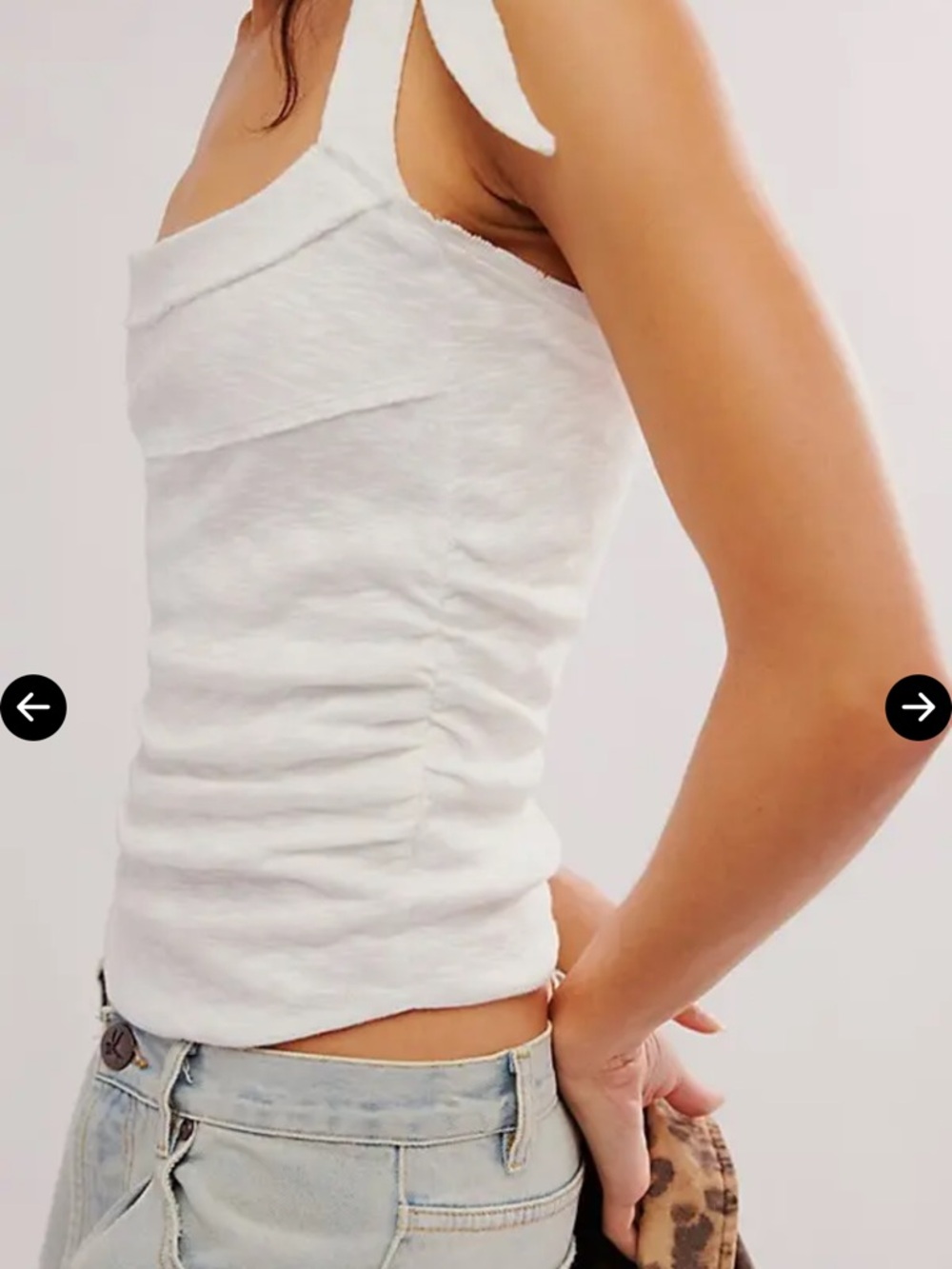 Free People White Ruched Tie-Shoulder Tank Top